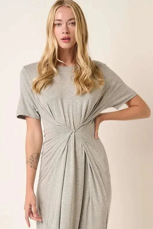 Mittoshop Side Slit Round Neck Short Sleeve Dress Casual - Love Salve